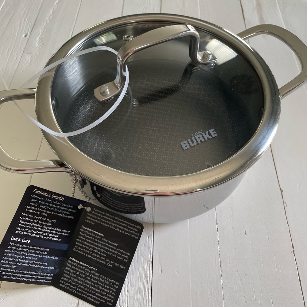 NEW David Burke 3 Quart Casserole Pot With Lid Stainless Steel Geo Clad 500F